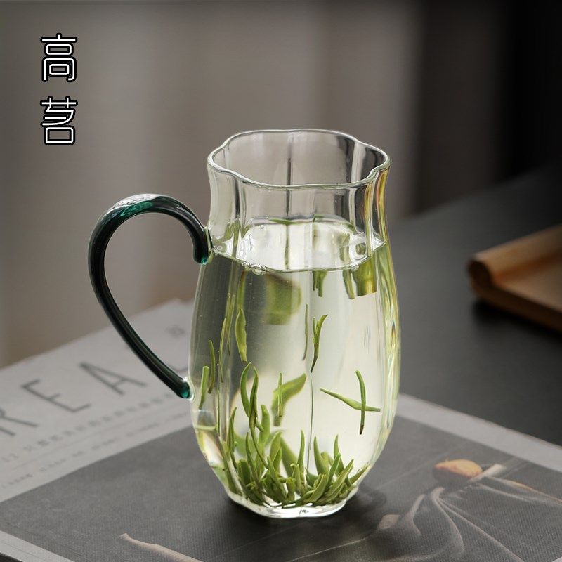 绿茶玻璃杯透明耐热泡茶杯2026新款家用女士花朵高颜值尤马马推荐