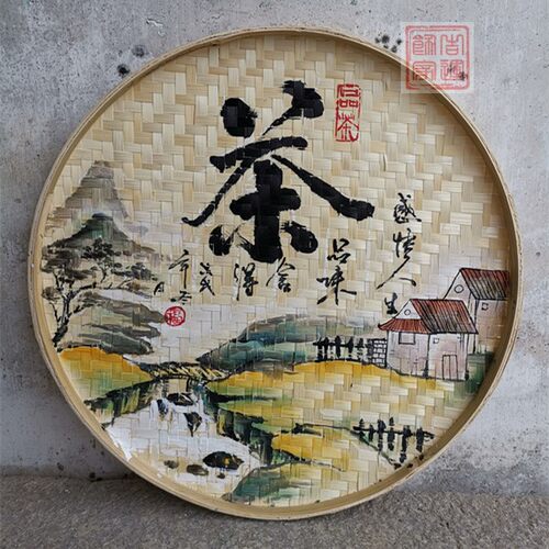 复古手绘竹筛子挂饰竹编装饰品簸箕墙壁墙面墙上挂件家居背景墙饰