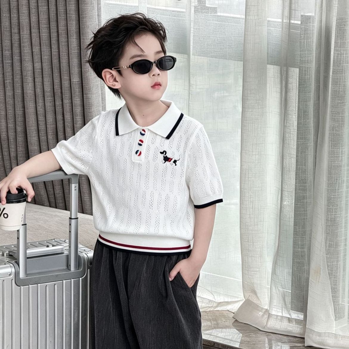 男童Polo衫夏季2025新款儿童洋气冰丝针织短袖宝宝时髦夏装上衣图片