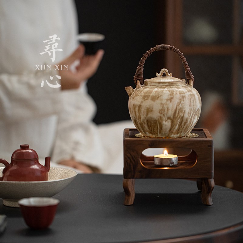 寻心胡桃木蜡烛煮茶炉套装温茶炉底座明火烤橘子炉热茶暖茶加热炉