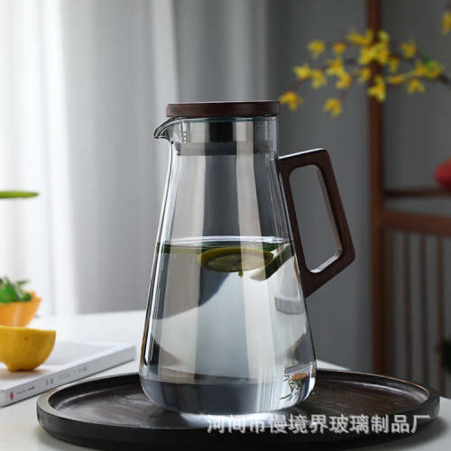 新款冷水壶玻璃木把家用大容量凉水壶泡茶壶套装耐热扎壶开水瓶
