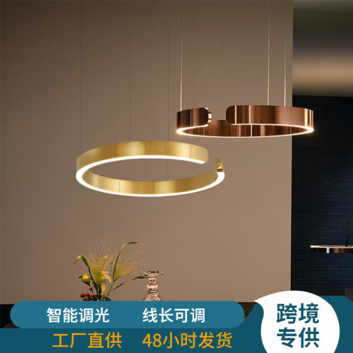 北欧现代餐桌吊灯轻奢高级感装饰可调光led客厅岛台环形吊灯跨境