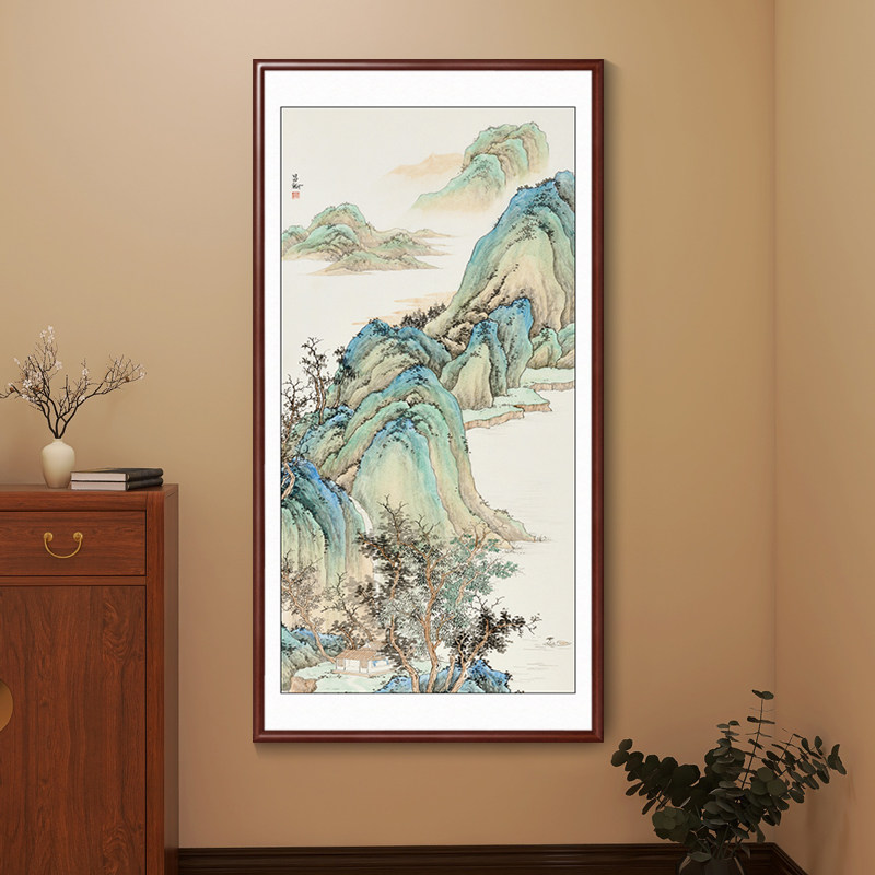 新中式山水画入户正对门玄关装饰画竖版客厅壁画古画宋式美学挂画