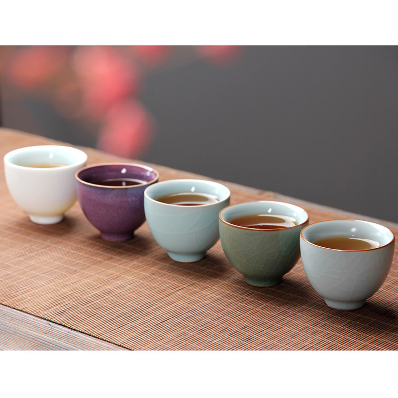 陶瓷茶杯汝窑哥窑钧窑定窑官窑品茗杯小单杯功夫茶具瓷杯子礼盒装