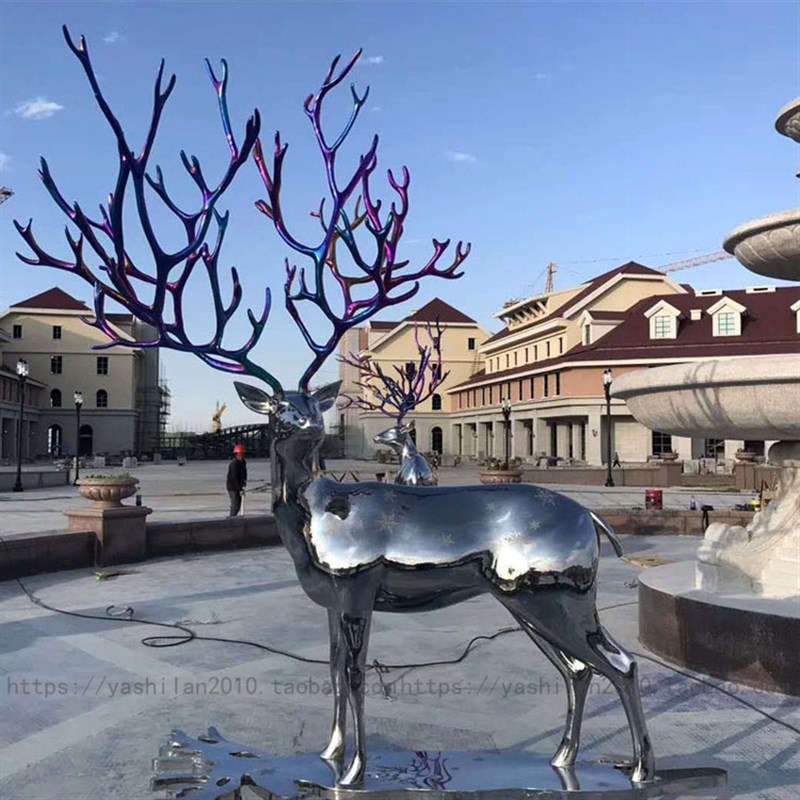 不锈钢长颈鹿广场绿地草地房地产步行街售楼处公园花园商业街雕塑
