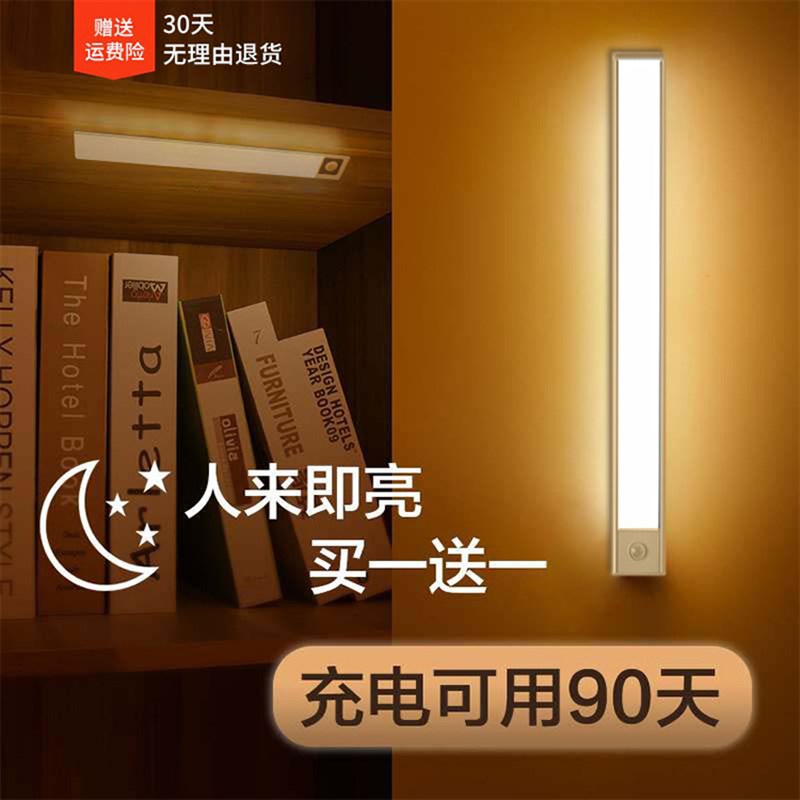 人体感应小夜灯长条夜间家用智能过道走廊楼梯衣柜橱柜光控声控