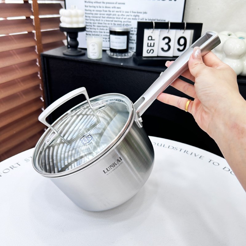 出口304不锈钢奶锅单柄汤锅煮面锅辅食锅三成钢一体成型16cm
