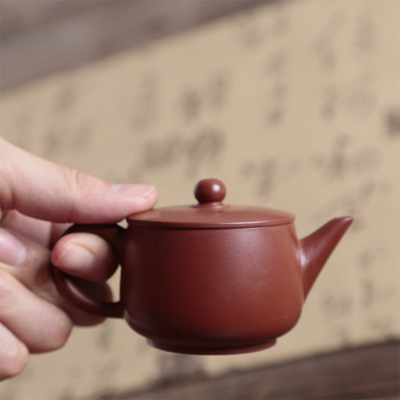 宜兴原矿紫砂壶小品宽口迷你潮汕功夫大红袍泡茶壶80毫升冲2茶杯