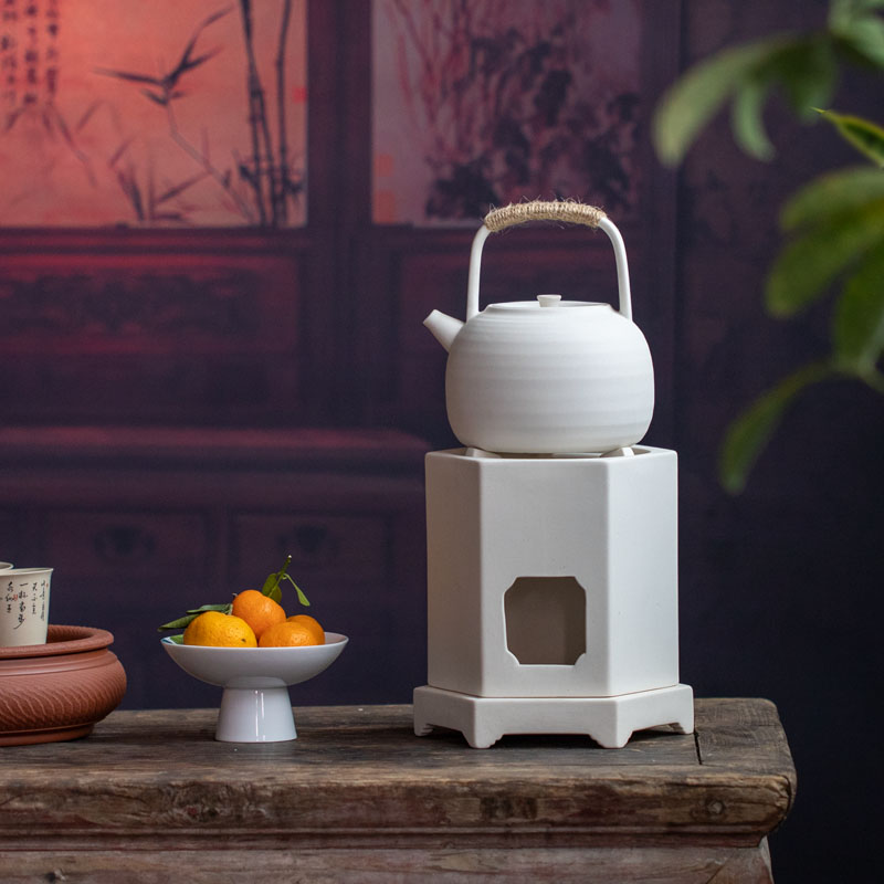 日式白泥炭炉 煮茶炉电炭两用炉 潮州工夫茶碳烤炉小火炉提梁煮茶