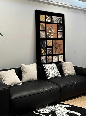 中古风百联客厅装饰画黑色高级感入户玄关挂画2025新款大幅落地画