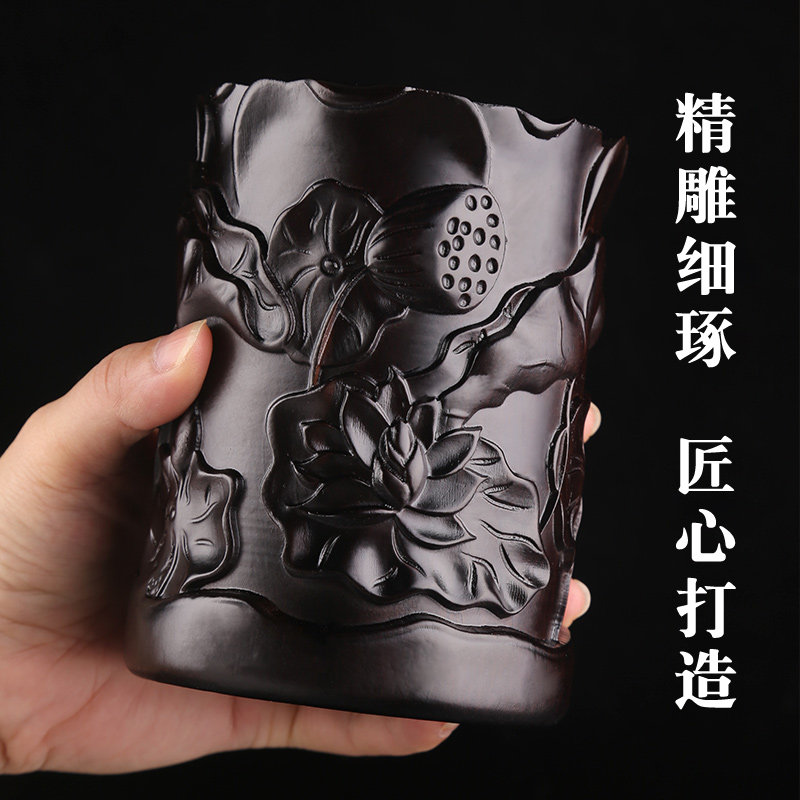 实木雕刻创意笔筒笔盒原木复古中国风红檀木黑檀木学生文具收纳摆