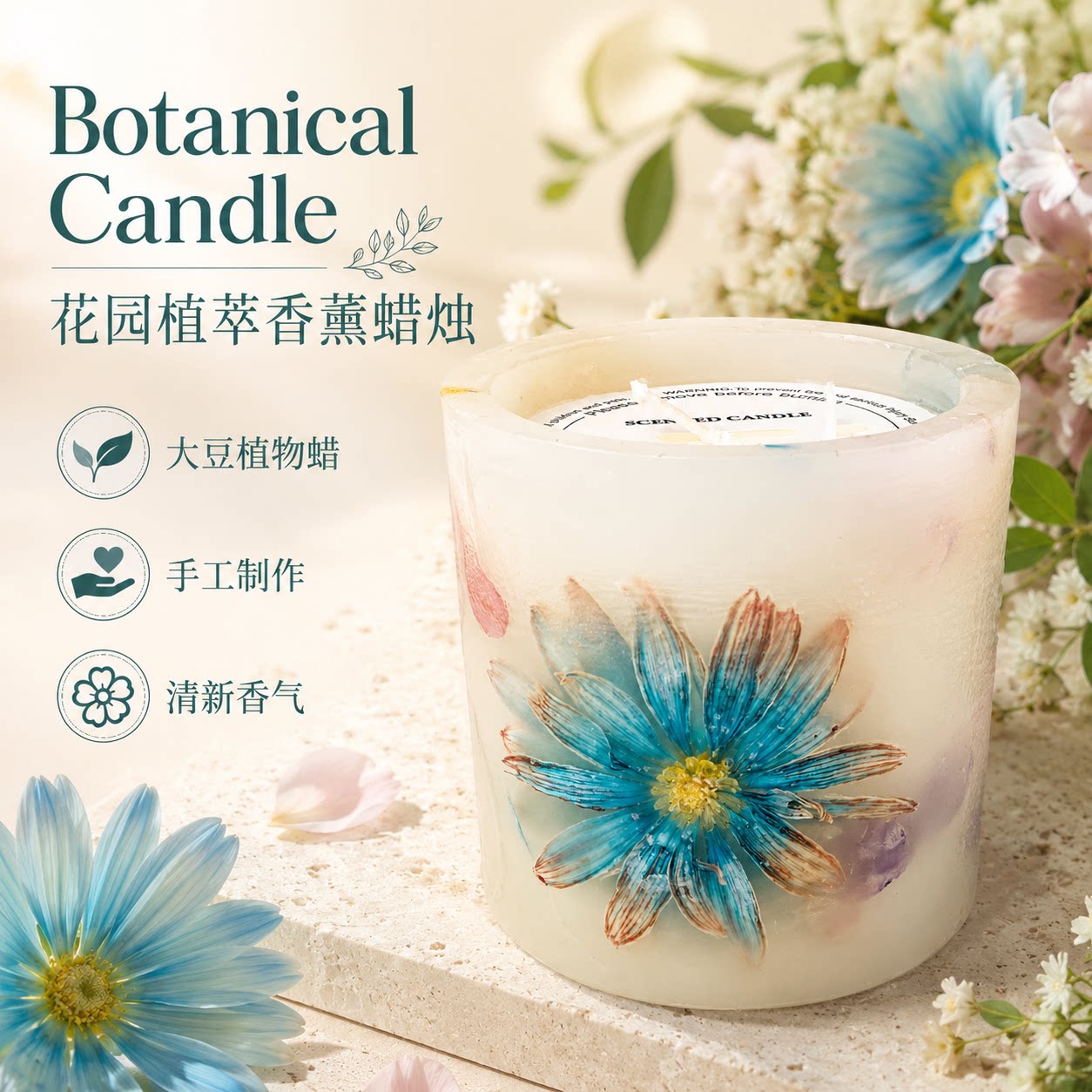 几时野大豆蜡蜂蜡牡丹菊香薰蜡烛