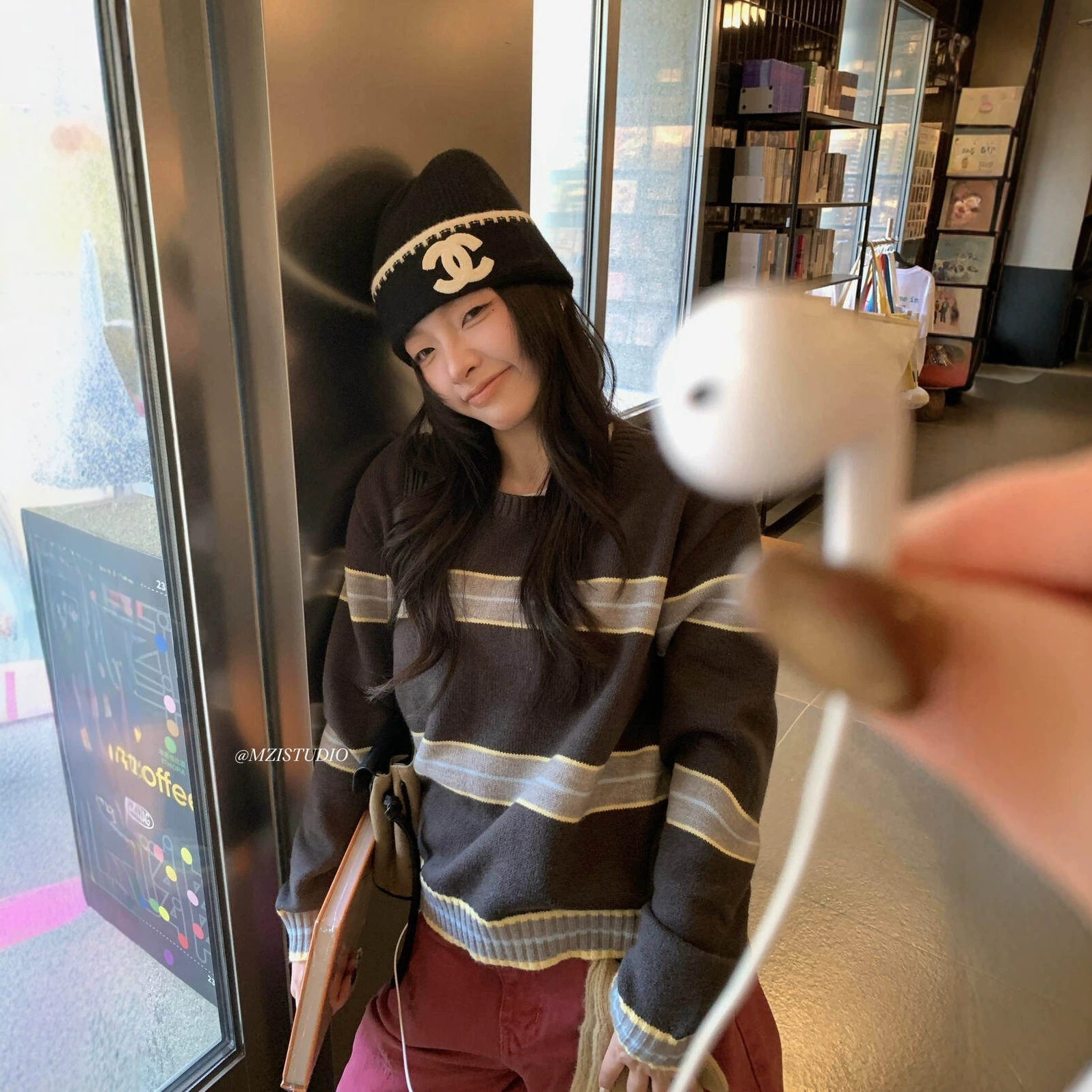 MZI STUDIO秋冬韩版复古风撞色条纹百搭软糯套头保暖毛衣女A80392