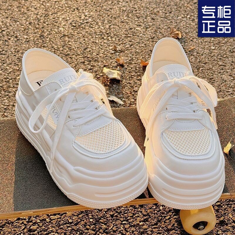 厚底运动小白鞋女2025夏季新款网鞋女透气网面两穿半拖一件代发