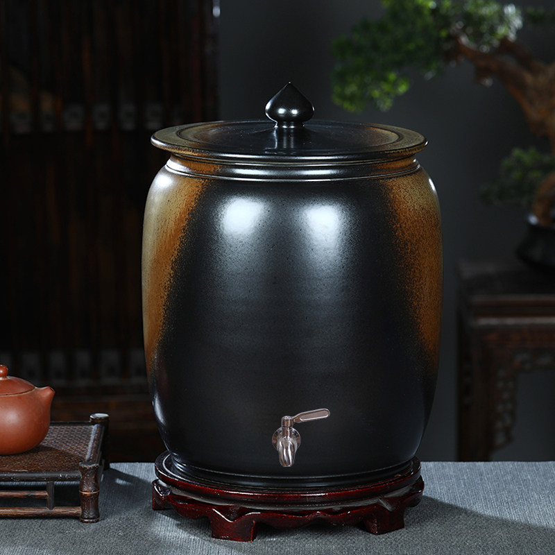 景德镇陶瓷蓄水缸储水罐20/30/50斤泡茶台抽水桶带盖家用纯净水机