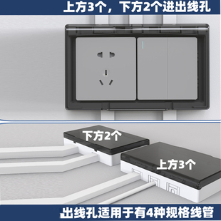 明装插座防水盒双位二位五孔插座10孔插座防水罩粘贴式浴室防溅盒