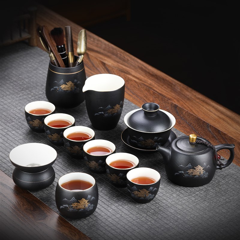 茶杯茶具套装2025新款功夫陶瓷泡茶专用盖碗黑色日式紫砂高端办公