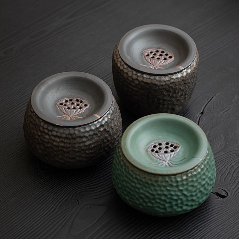 蕴华堂古早烧陶瓷建水茶渣缸茶洗带盖手工复古大号废水桶茶道零配