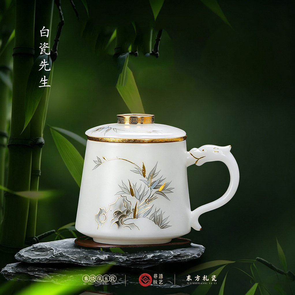 德化林建文大师璞玉白瓷办公杯