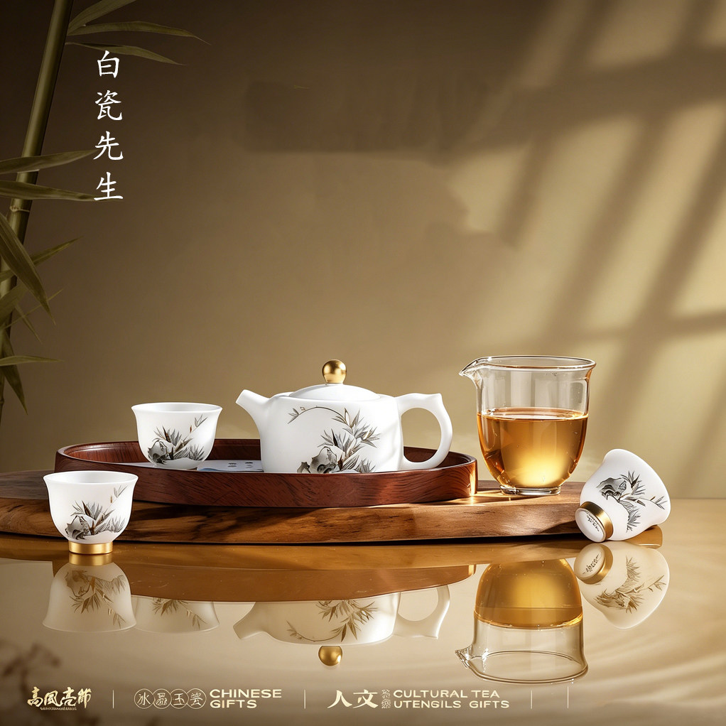 德化林建文大师璞玉白瓷旅行茶具