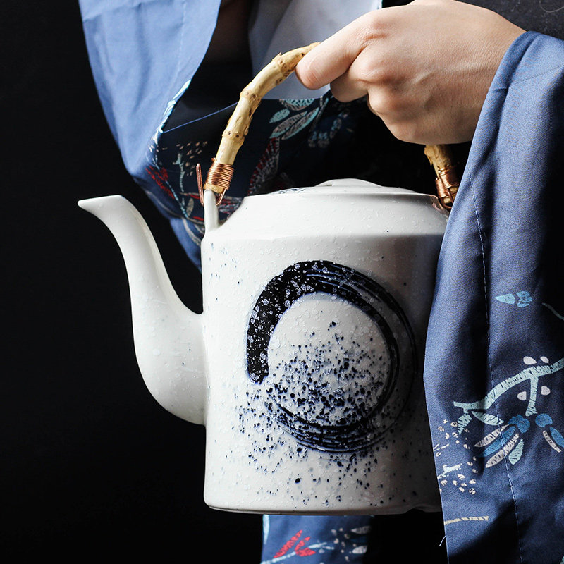 陶柔大容量日式茶壶复古陶瓷茶壶酒店餐厅饭馆茶壶中式大号提梁壶