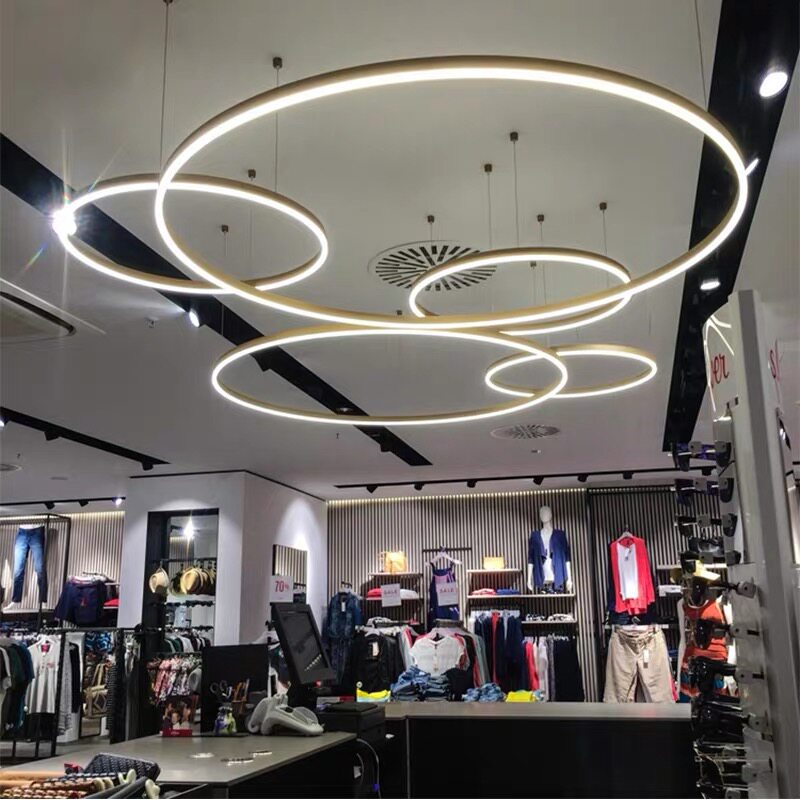led圆圈环形圆环极简圆形吊灯办公室店铺酒店公寓楼梯大厅前台灯