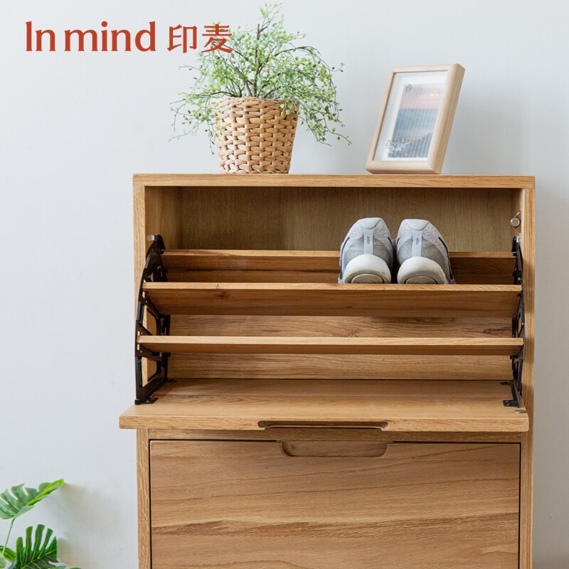 北欧白橡木鞋柜超薄翻斗大容量玄关柜全实木简约收纳日式储物柜鞋