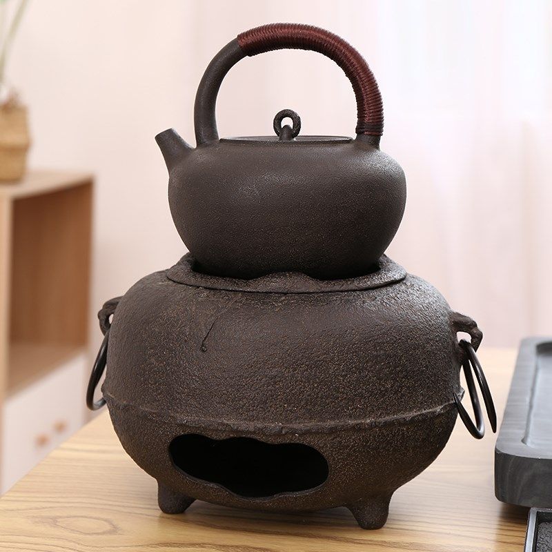 免打孔桌面自在钩鬼面风炉碳炉隔热垫茶道火钵架子炭火炉铁壶套装
