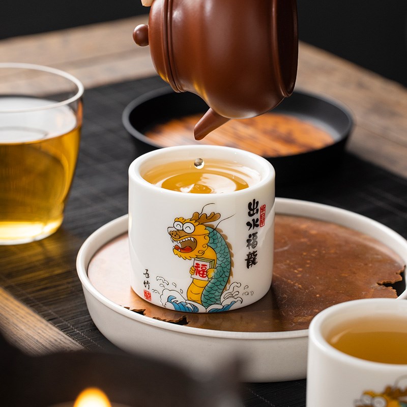 羊脂玉龙马精神扳指主人杯高端男士白瓷功夫茶杯个人专用定制单杯