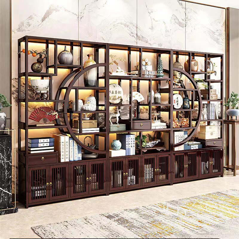 博古架中式茶室古董摆件展示柜实木茶叶茶具收纳茶架子茶柜置物架