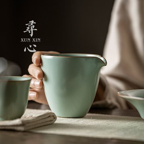 寻心天青汝窑公道杯汝瓷茶海开片冰裂纹匀杯分茶器陶瓷茶道零配件