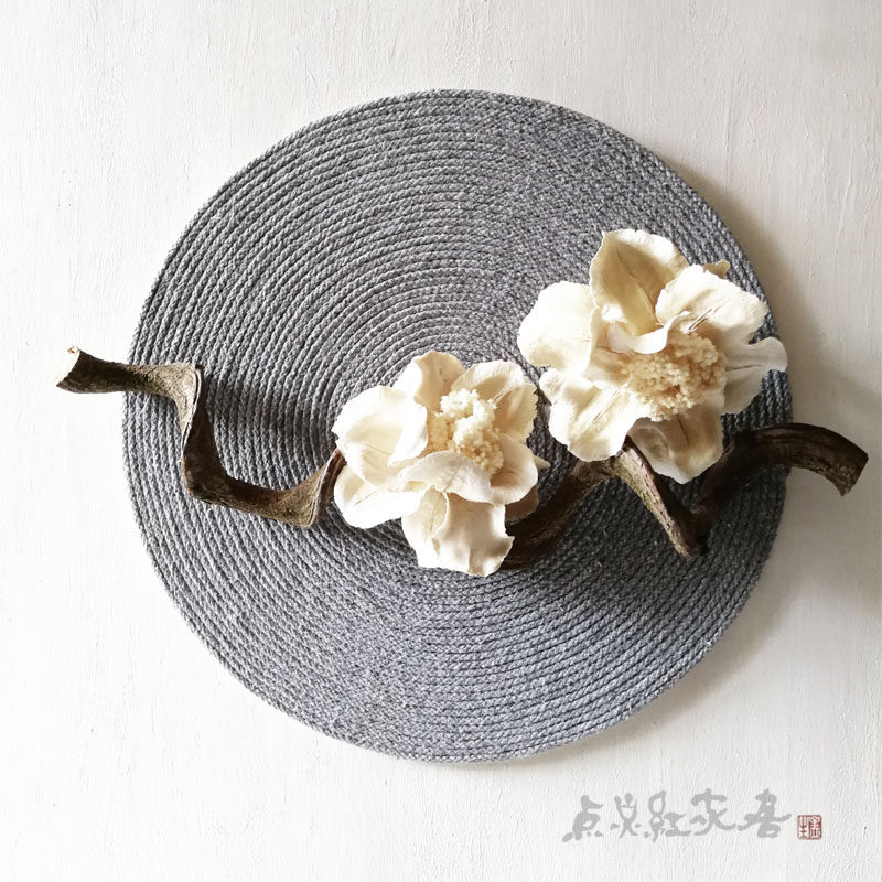 牡丹麻绳圆形装饰画禅意新中式家居壁饰挂件干花玄关墙饰新品包邮
