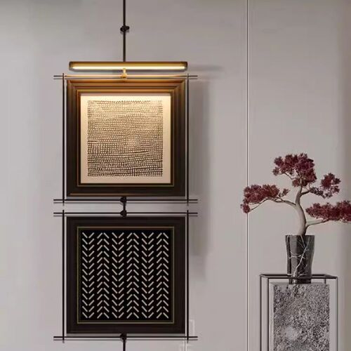 轻奢样板间挂画金属杆客厅书房玄关装饰画抽象复古墙面立体装置画