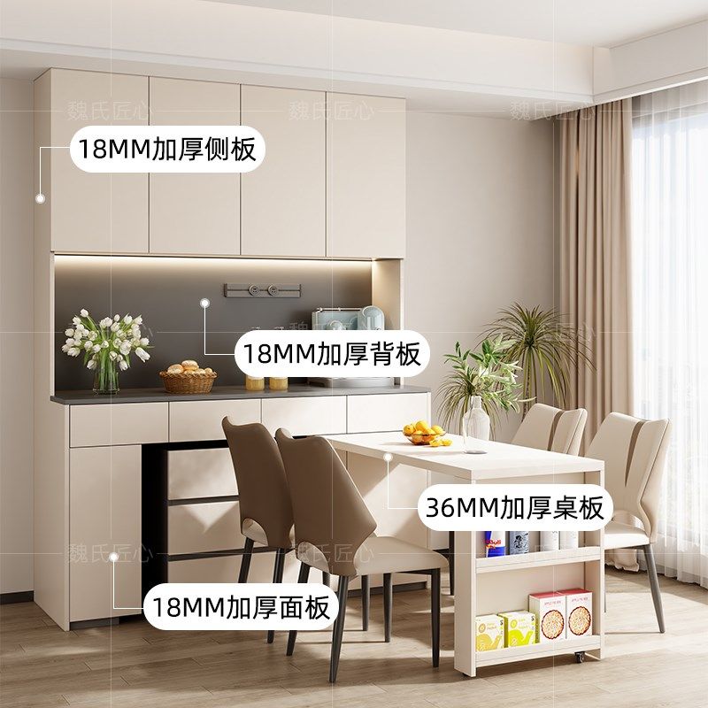 餐桌一体伸缩餐边柜客厅边柜隐形储物柜隔断酒柜可定制旋转吧台桌