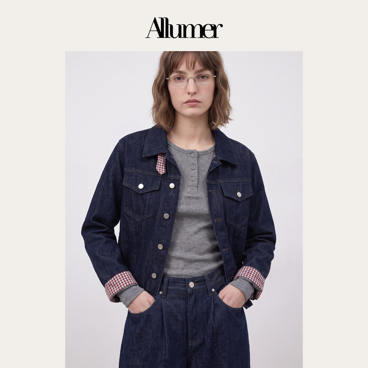ALLUMER秋季复古简约设计感通勤日常休闲修身牛仔外套女-22218