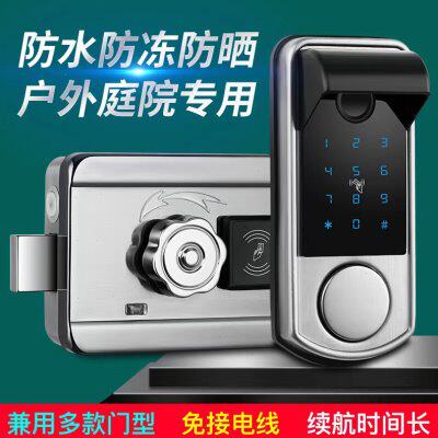 指纹锁户外防水电子密码锁免布线智能锁庭院门双面指纹老式牛头锁