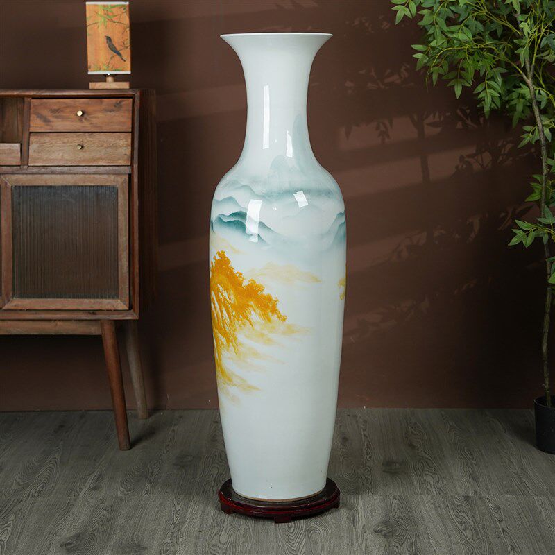 旭日东升手绘大花瓶景德镇陶瓷客厅电视柜酒店别墅落地高摆件送礼