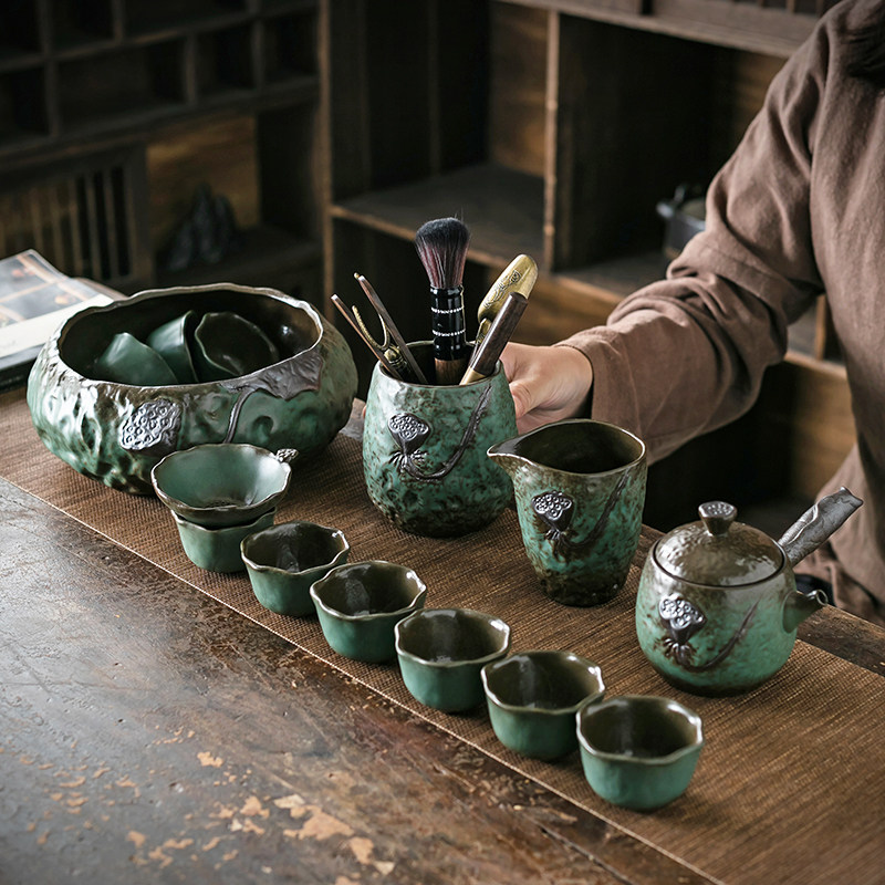 窑变粗陶功夫茶具套装整套家用简约陶瓷茶杯茶壶茶海办公室客厅