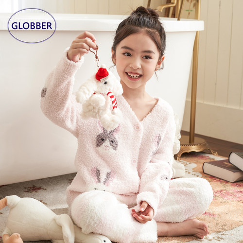 globber秋冬女童半边绒睡衣