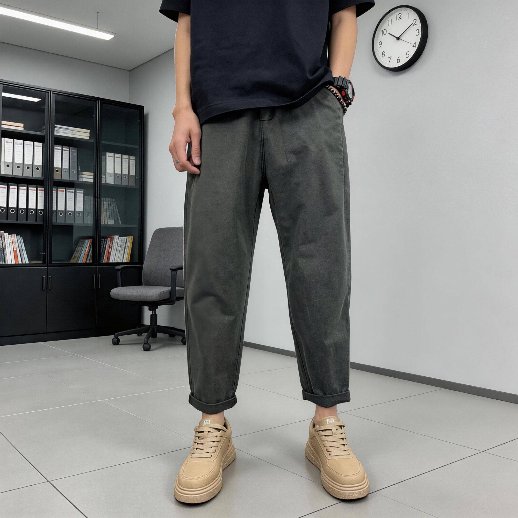 美式直筒休闲工装裤男士春夏秋新款宽松阔腿哈伦裤高级感小脚裤