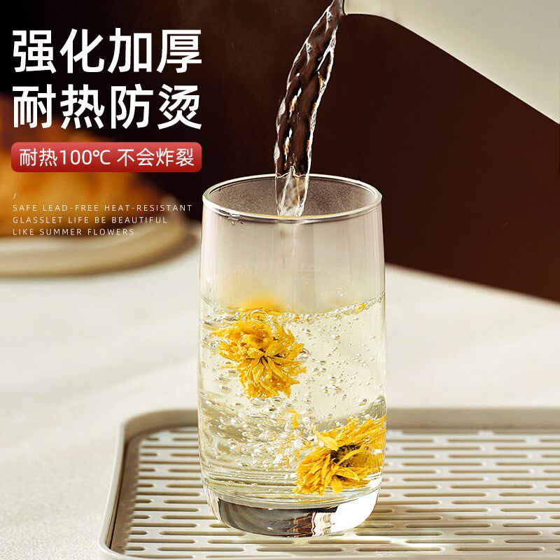 六只装耐热玻璃杯家用套装 欧式风格透明玻璃杯组 泡茶喝酒两用杯