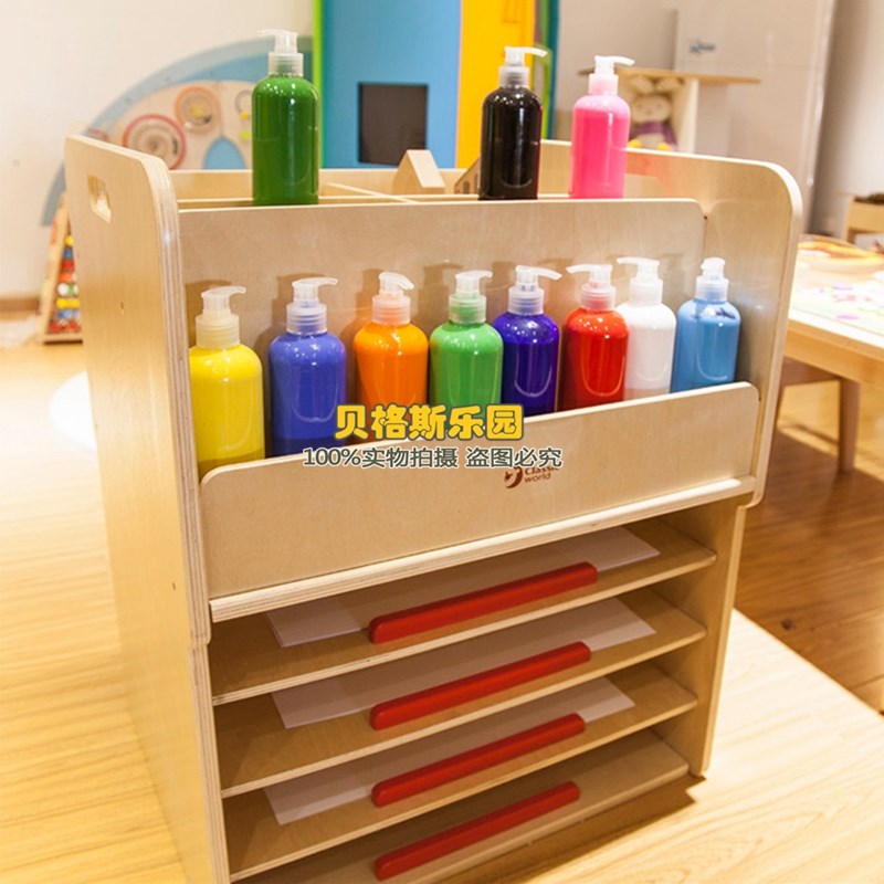 儿童多功能美术画架幼儿园抽屉式美劳移动收纳柜晾纸架美劳室教具
