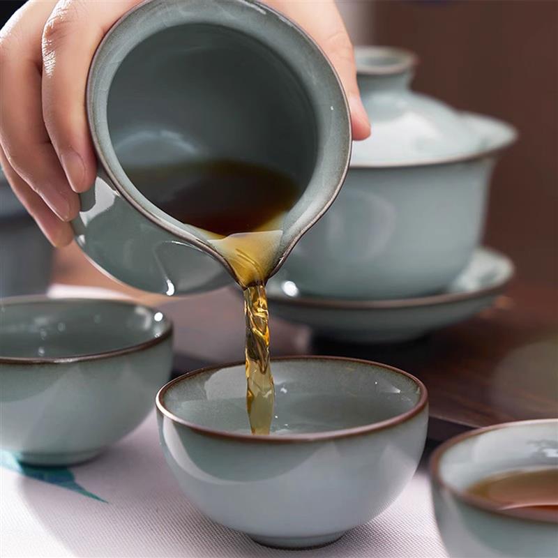 汉唐哥窑功夫茶具套装青瓷开片盖碗公道杯品茗杯家用茶具陶瓷整套