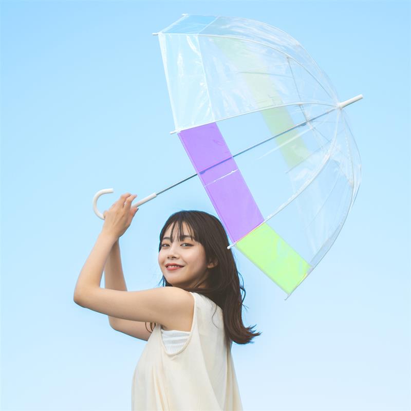 wpc雨伞极光伞时尚洋气彩虹透明伞加大加厚加固长柄雨伞女高颜值