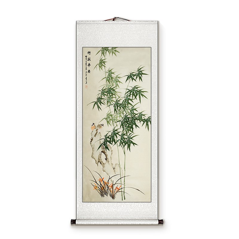 新中式竹报平安挂画 玄关走廊无框装饰壁画 茶室书房喷绘宣纸画