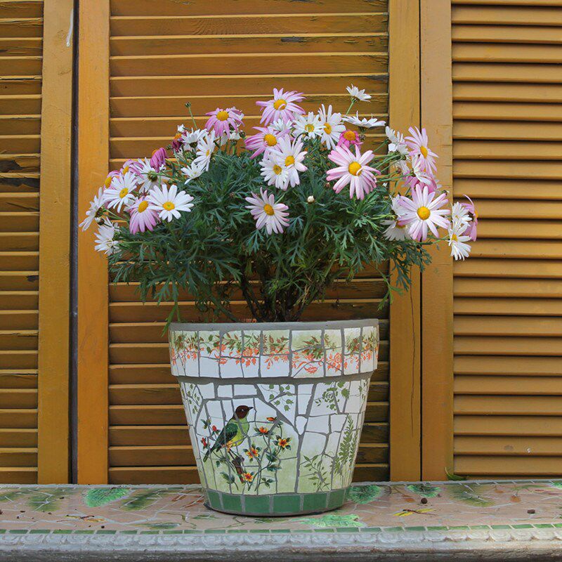 玫瑰小镇手工陶瓷马赛克花盆 庭院花园阳台露台装饰 红陶不褪色