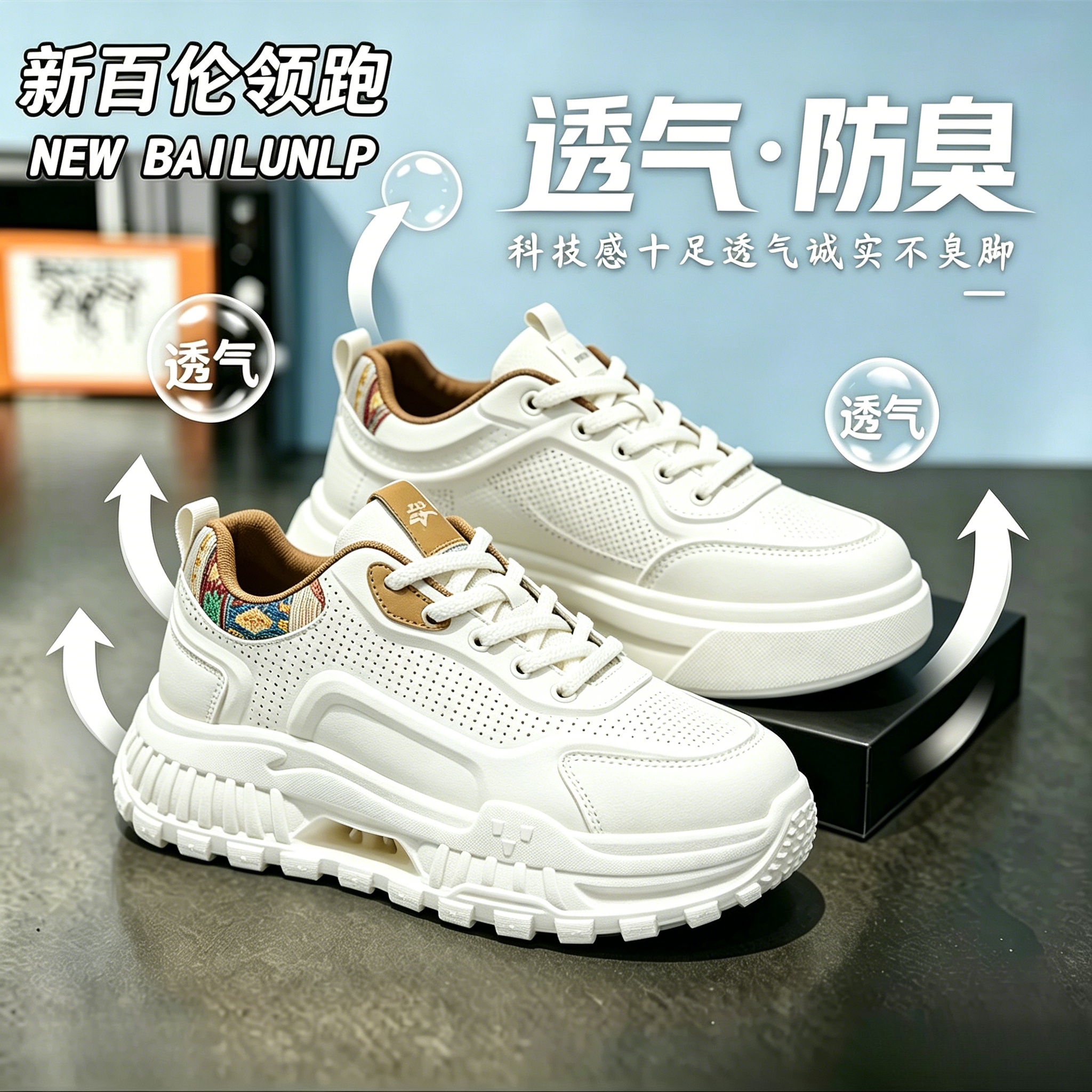 新百伦领跑男鞋夏季透气爆款超软休闲运动2026增高小白老爹潮鞋