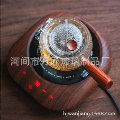 加厚耐热玻璃实木侧把滤茶煮茶壶