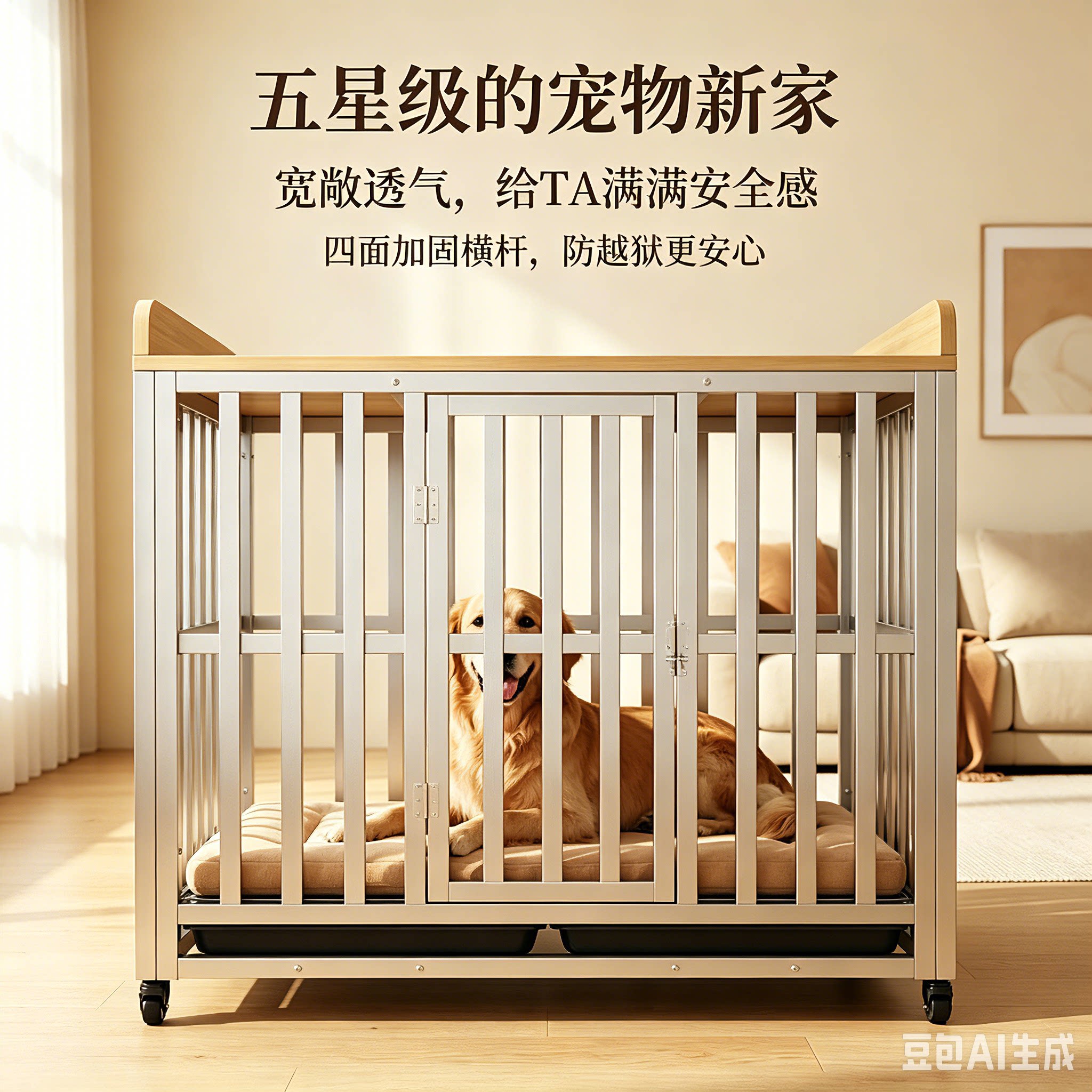 不锈钢狗笼室内可拆装托盘易清图片
