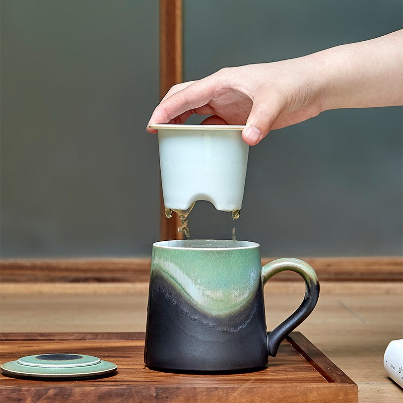 象上陶瓷办公室泡茶水分离杯男士高档马克杯带盖带茶漏商务伴手礼